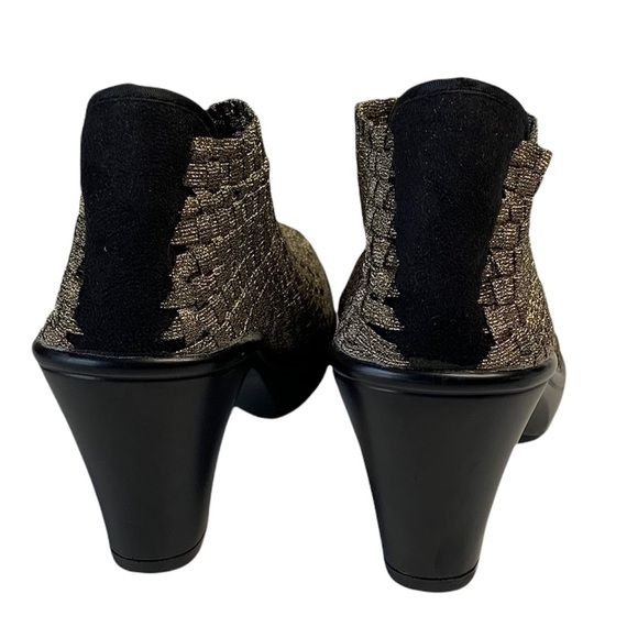 CORKYS Metallic Gold/Bronze & Black Woven Stretch Hot Heels Ankle Booties 8 - Picture 4 of 14